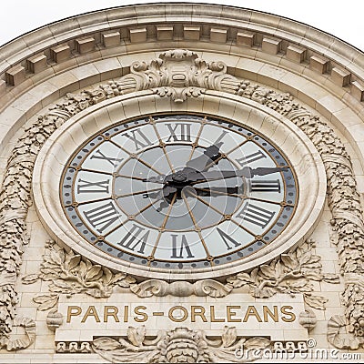 Paris, France, March 28 2017: View of the wall clock in D`Orsay Museum. D`Orsay - a museum on left bank of Seine, it is Editorial Stock Photo