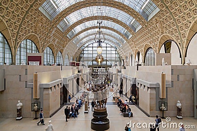 Paris, France, March 28 2017: Visitors in the Musee d`Orsay in Paris, France. The museum houses the largest collection Editorial Stock Photo