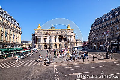 View of the Opera National de Paris. Grand Opera Opera Garnier is famous neo-baroque building in Paris. Editorial Stock Photo