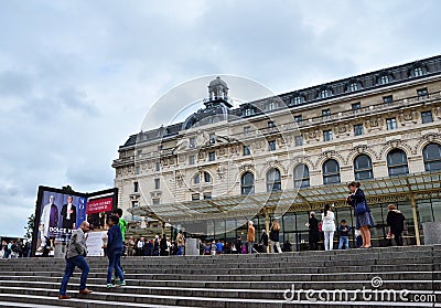 Paris, France - May 14, 2015: Visitors at the Main entrance to the Orsay modern art Museum in Paris Editorial Stock Photo