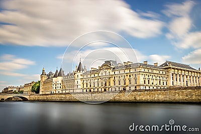 Paris, France - Monumental Beauty - the Palais de Justice Looming over the Banks of Seine Stock Photo