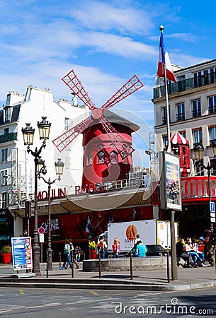 Paris, France. Moulin Rouge is a famous cabaret built in 1889 Editorial Stock Photo