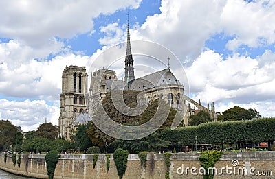 Notre Dame Spire, La Fleche, and wooden roofs before the fire. Paris, France. Editorial Stock Photo
