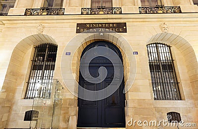 The French Ministry of Justice also known as the Chancellerie is located at the Hotel de Bourvallais on Vendome square Editorial Stock Photo