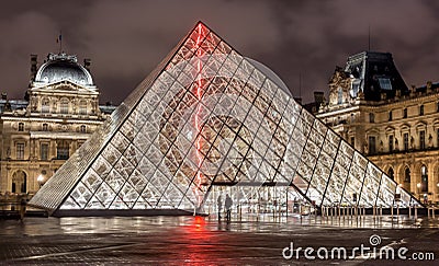 Paris, France - November 16, 2014: Night view of The Louvre muse Editorial Stock Photo