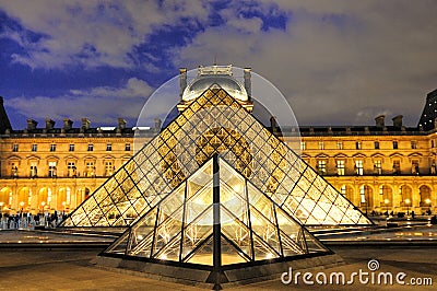 Paris, France - Novwmber 10, 2017. Pyramid of Louvre at twilight Editorial Stock Photo