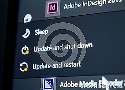 Update and reset or shut down computer using on windows menu Editorial Stock Photo