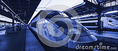 TGV In OUI SNCF fast train in Gare de PAris est Editorial Stock Photo