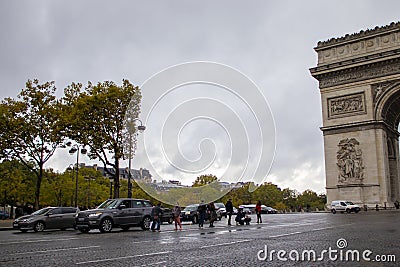 Paris, France, October 13, 2022: Arc de Triomphe in Paris Afternoon. Paris, Arc de Triomphe During a Sunny and Cloudy Day Editorial Stock Photo