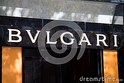 BVLGARI logo on the famous jewelry store Editorial Stock Photo