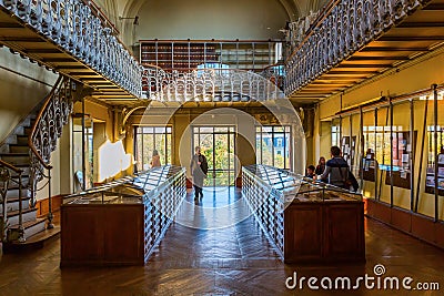 Paris, France - October 16, 2016: Gallery of Palaeontology and Comparative Anatomy in Paris, with unidentified people. Is a part o Editorial Stock Photo