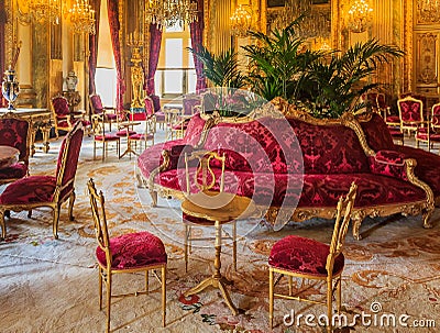 Interior of the apartments of Napoleon III in Louvre Museum in Paris, France with luxury baroque furnishings and stunning Editorial Stock Photo