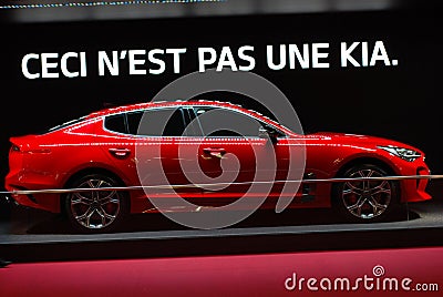 Paris, France - October 03, 2018: KIA Stinger at Paris Motor Show Editorial Stock Photo