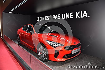 Paris, France - October 03, 2018: KIA Stinger at Paris Motor Show Editorial Stock Photo