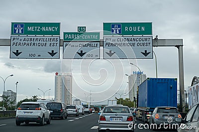 PARIS, France- October 06, 2020 : Preselection lanes near Paris with havy traffic Stock Photo