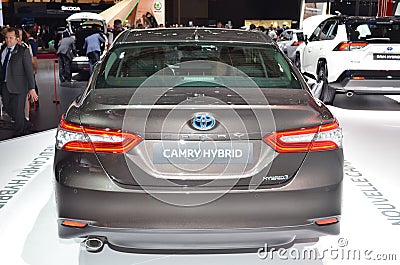 Paris, France - October 03, 2018: Toyota Camry Hybrid at Paris Motor Show Editorial Stock Photo