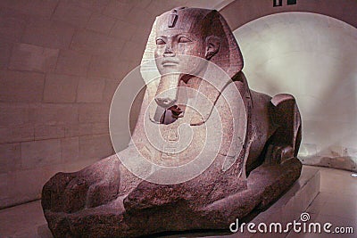 Sculpture of sphinx in the Louvre museum. Sightseeing of Louvre. Editorial Stock Photo