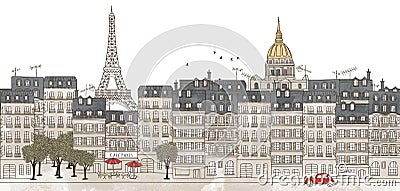 Paris, France - seamless banner of Paris's skyline Vector Illustration
