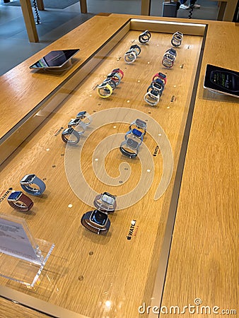 Multiple models under glass protection - Apple Watch series 8 Editorial Stock Photo
