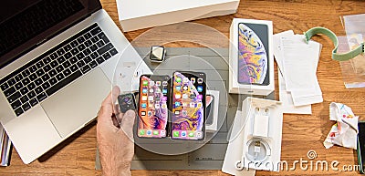 New iphone Xs max smartphone and Apple Watch Series 4 Editorial Stock Photo