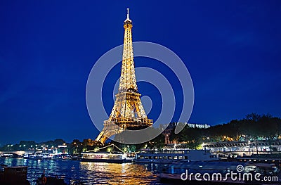 Paris, France - September 23, 2017: icon of paris. Effel tower by night. Traveling to France. The Eiffel Tower at a Editorial Stock Photo