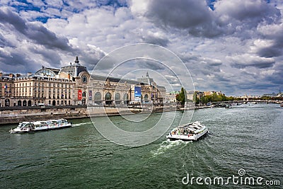 Paris, France - September 16, 2022: The Orsay Museum over the Seine River in Paris. France Editorial Stock Photo