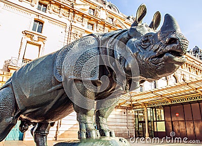 PARIS, FRANCE - 02 SEPTEMBER, 2015: Statue in front of museum D`Orsay in Paris, France Editorial Stock Photo
