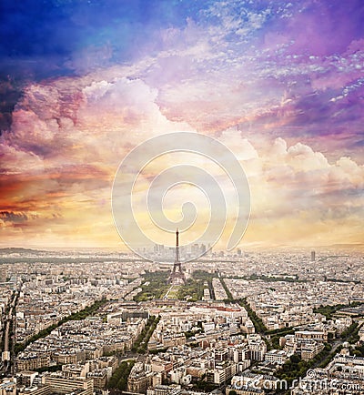 Paris, France skyline with sunset sky. Eiffel Tower Stock Photo