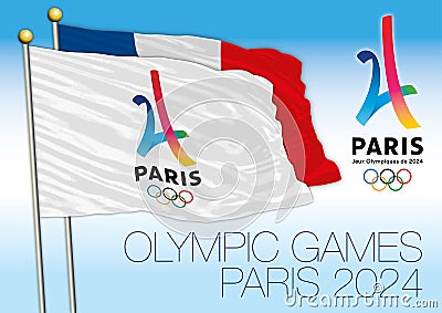 PARIS, FRANCE, YEAR 2017 - Paris candidate for the Summer Olympic Games, Paris 2024 flag and logo with france flag Vector Illustration