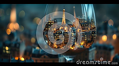 Paris in a Glass: A Miniature Cityscape Illuminated Stock Photo