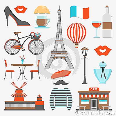 Paris Icon Set Vector Illustration