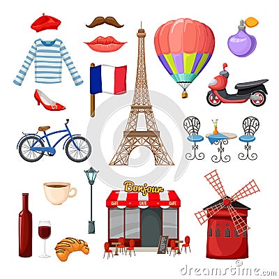 Paris Icon Set Vector Illustration