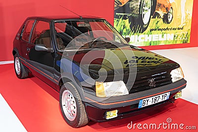 Paris, Ile de France / France - October 08 2018 : Mondial Paris Motor Show vintage Peugeot 205 GTI Editorial Stock Photo