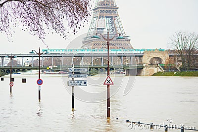 PARIS - JANUARY 25: Paris flood with extremely high water on January 25, 2018 in Paris Editorial Stock Photo