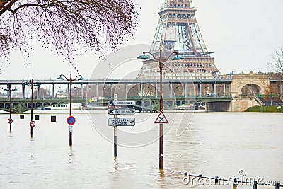 PARIS - JANUARY 25: Paris flood with extremely high water on January 25, 2018 in Paris Editorial Stock Photo