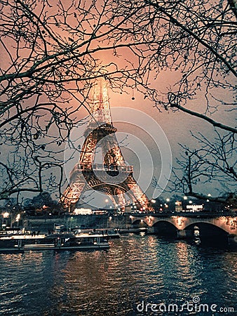 Eiffel Tower Winter Classy Postcard Editorial Stock Photo