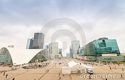 PARIS - JUNE 9, 2014: La Defense modern buildings. La Defense is Editorial Stock Photo