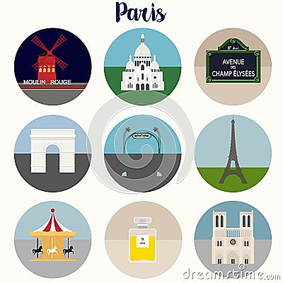 Paris landmarks and symbols - Vector Illustration