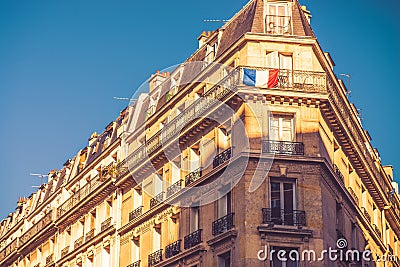 Paris living apartments and flag Stock Photo