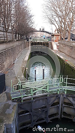 Paris lock Channel st Martin Stock Photo