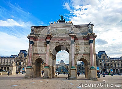 Paris Louvre Museum and Arc de Triomphe du Carrousel Editorial Stock Photo