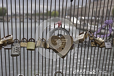 Paris love lock bridge Editorial Stock Photo