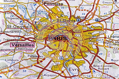 Paris on the map Stock Photo