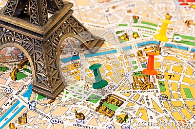 Paris map visiting places Stock Photo