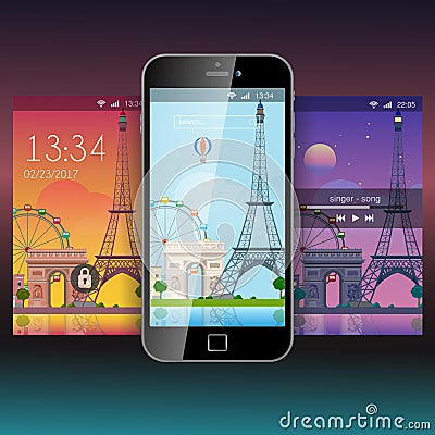 Paris mobile app application background wallpaper template mockup Vector Illustration