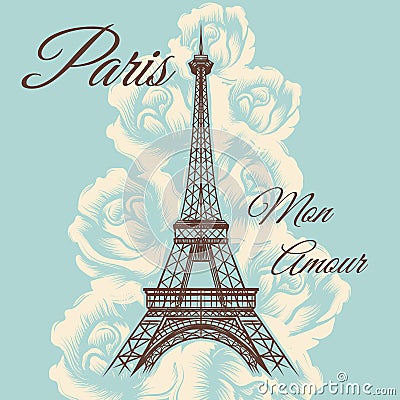 Paris mon amour vintage poster Vector Illustration