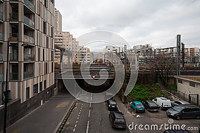 Paris Montparnasse railroad tracks seen from an overpass Editorial Stock Photo