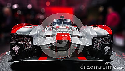 Paris Motor Show 2016 - The Audi R18, a car that ran the Le Mans 24 Hours Editorial Stock Photo