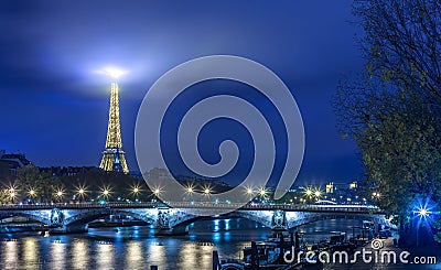 Paris, Night city lights view Editorial Stock Photo