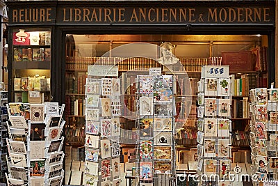 Paris, old bookshop in Galerie Vivienne Editorial Stock Photo